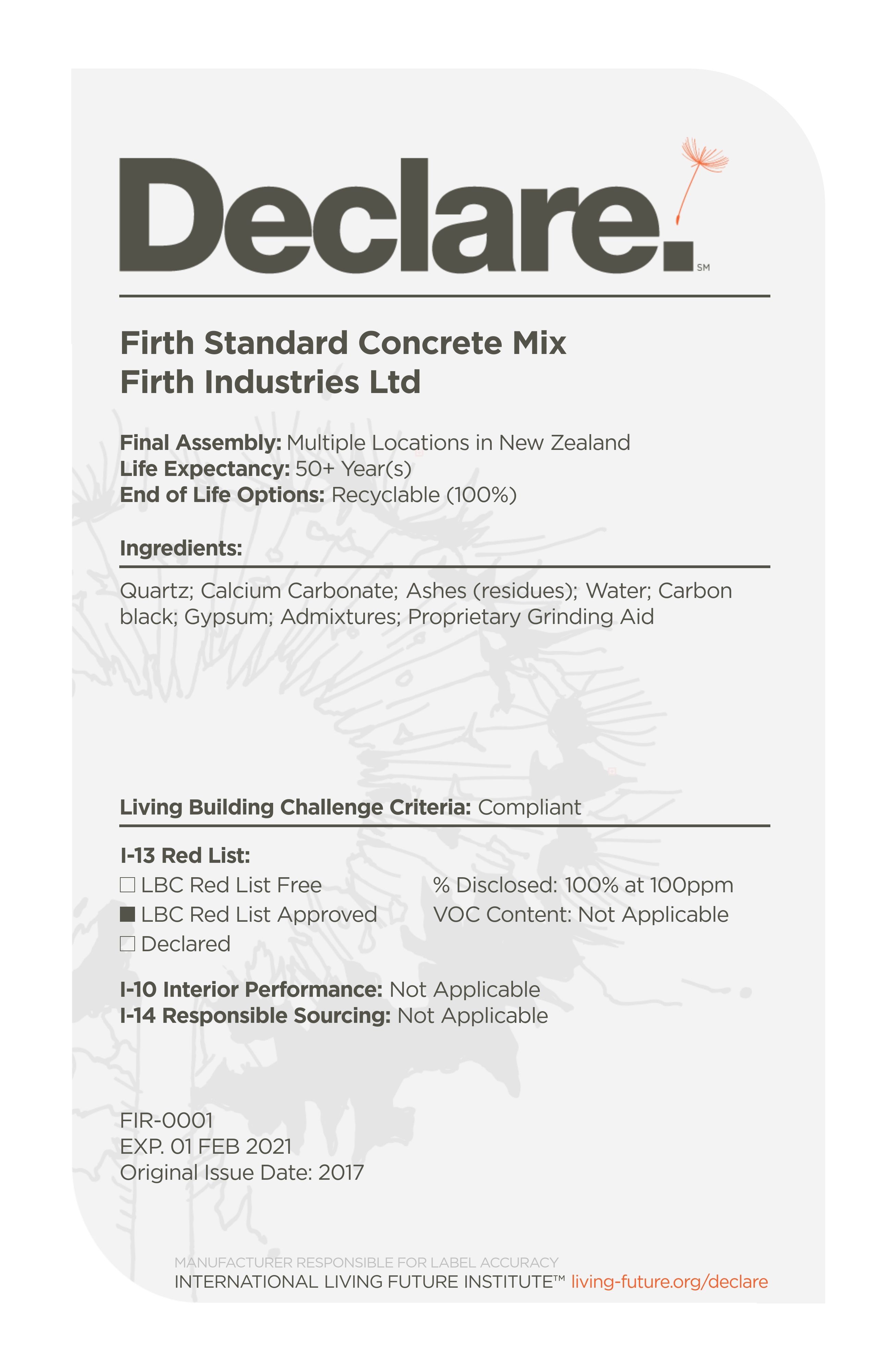 Firth Standard Concrete Declare Label